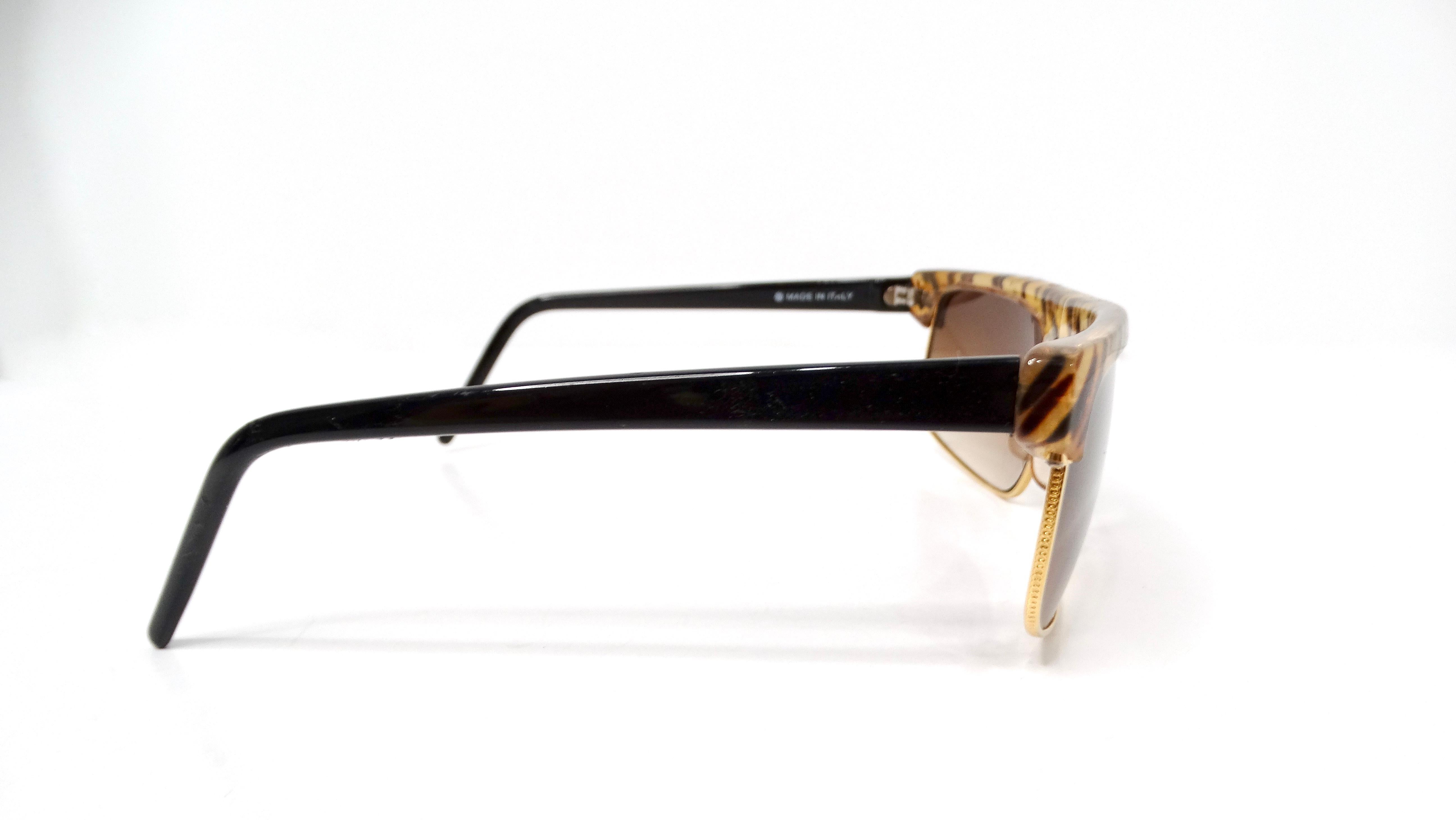 1970s Blonde Tortoise Style Gold-Tone Metal Frame Sunglasses For Sale 2