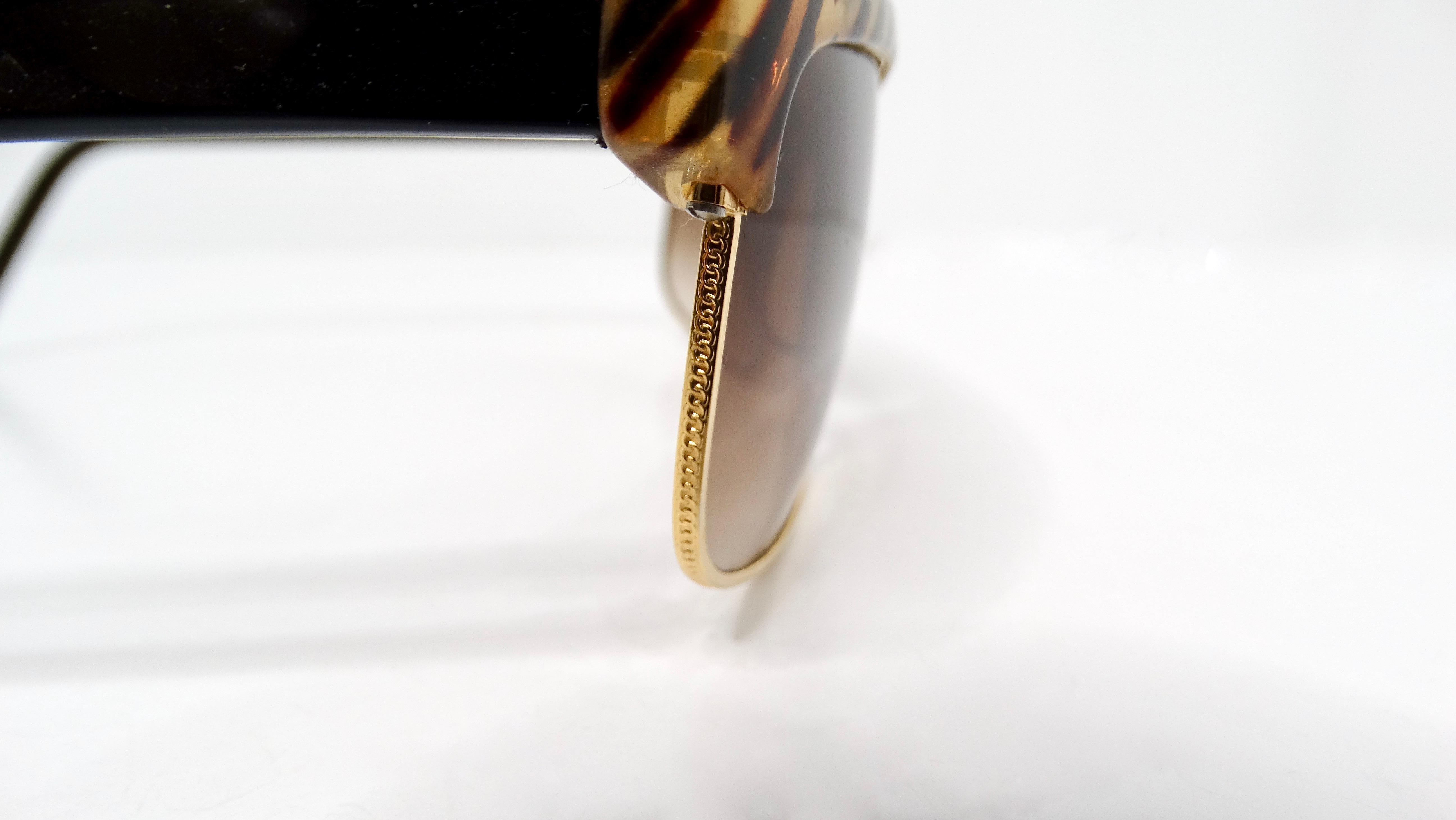 1970s Blonde Tortoise Style Gold-Tone Metal Frame Sunglasses For Sale 3