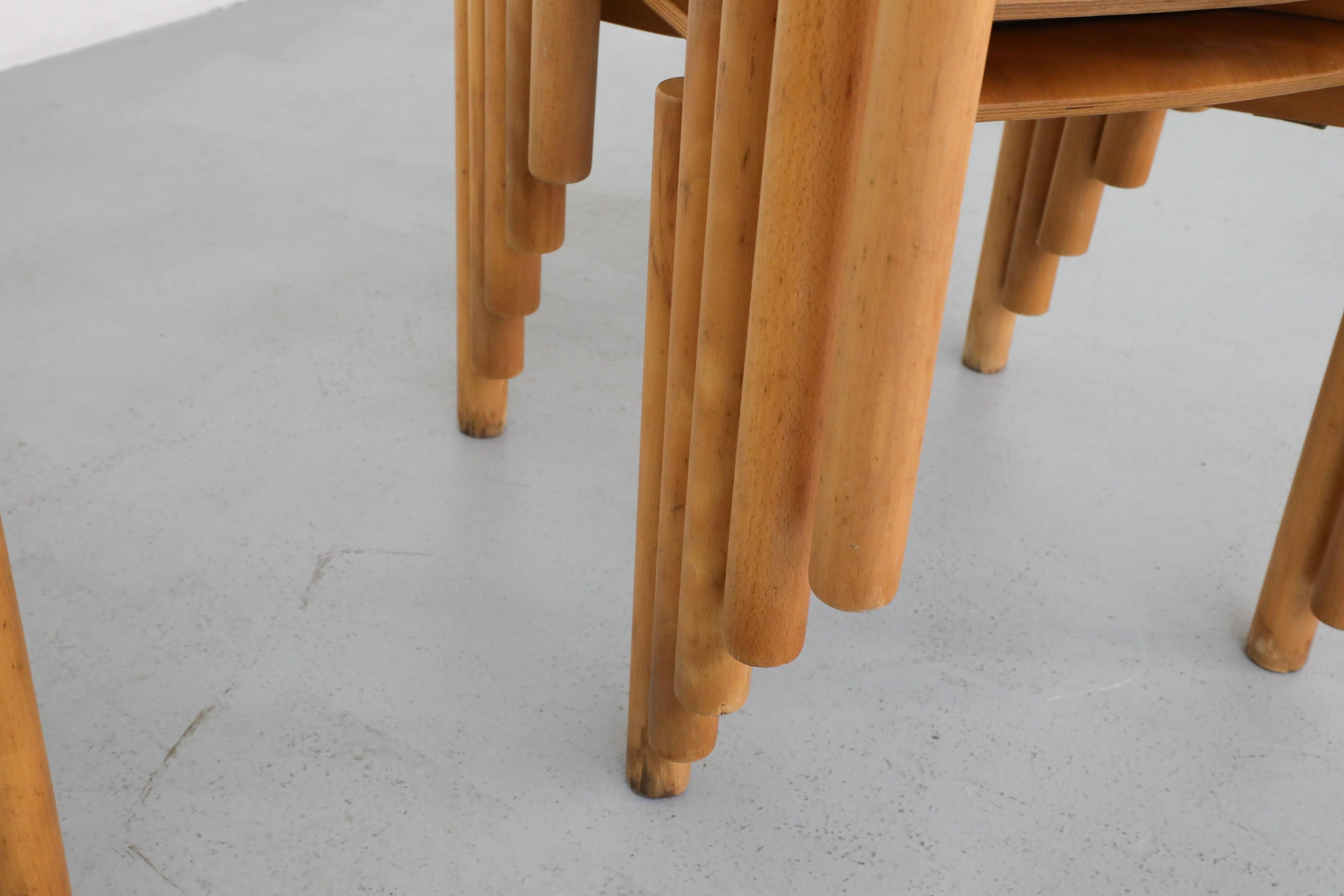 1970's Blonde Plywood Stacking Dining Chairs with Cut Out Handles by Casala 5