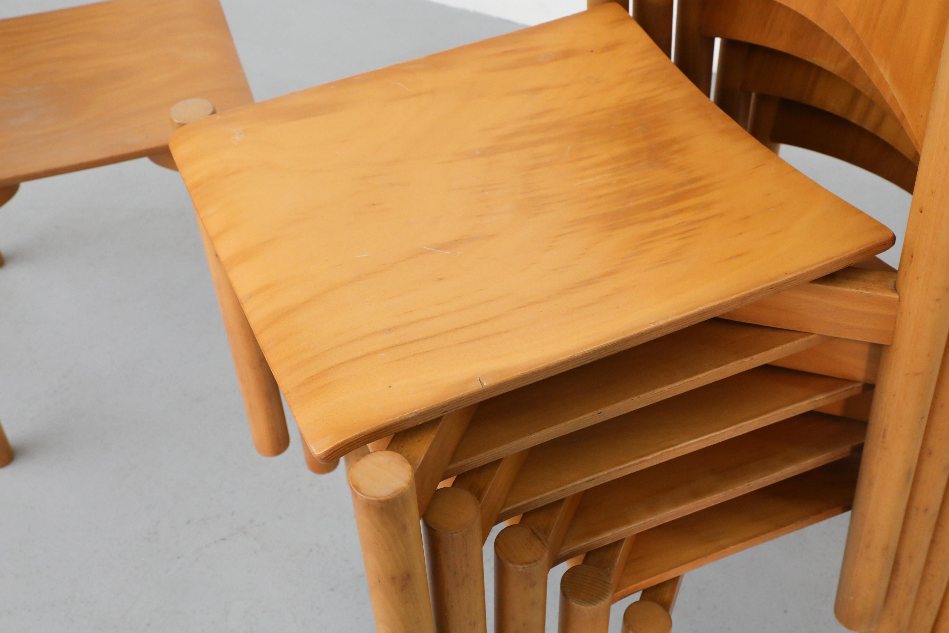 1970's Blonde Plywood Stacking Dining Chairs with Cut Out Handles by Casala 6