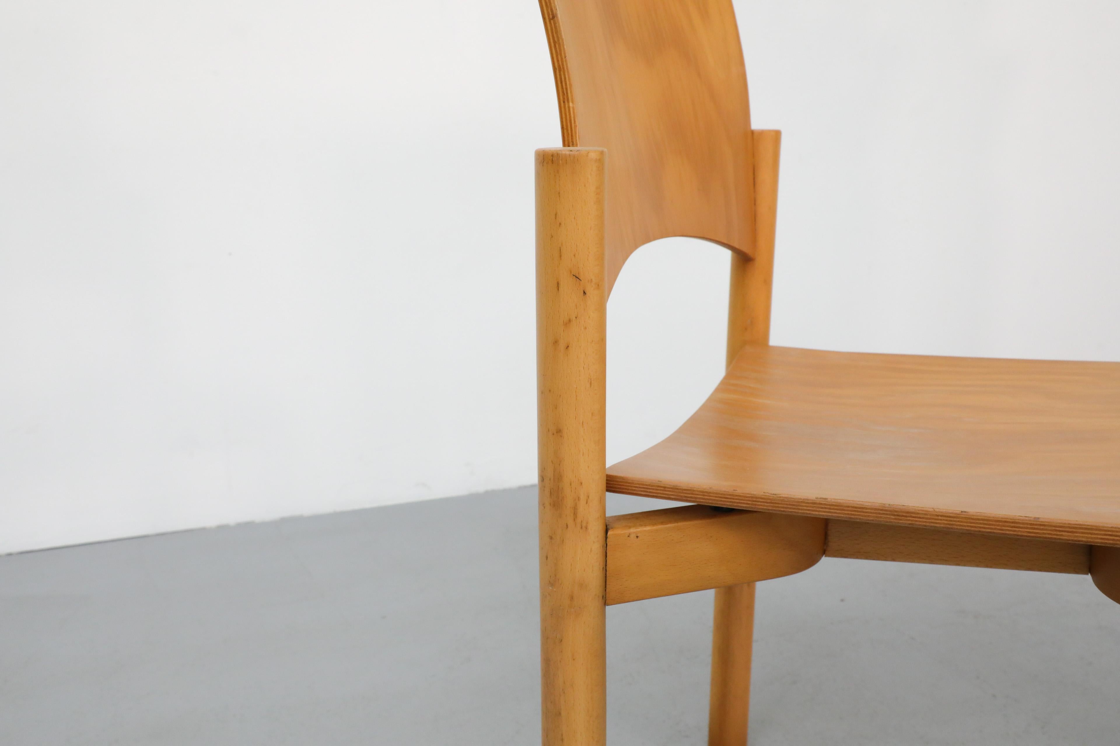 1970's Blonde Plywood Stacking Dining Chairs with Cut Out Handles by Casala 9