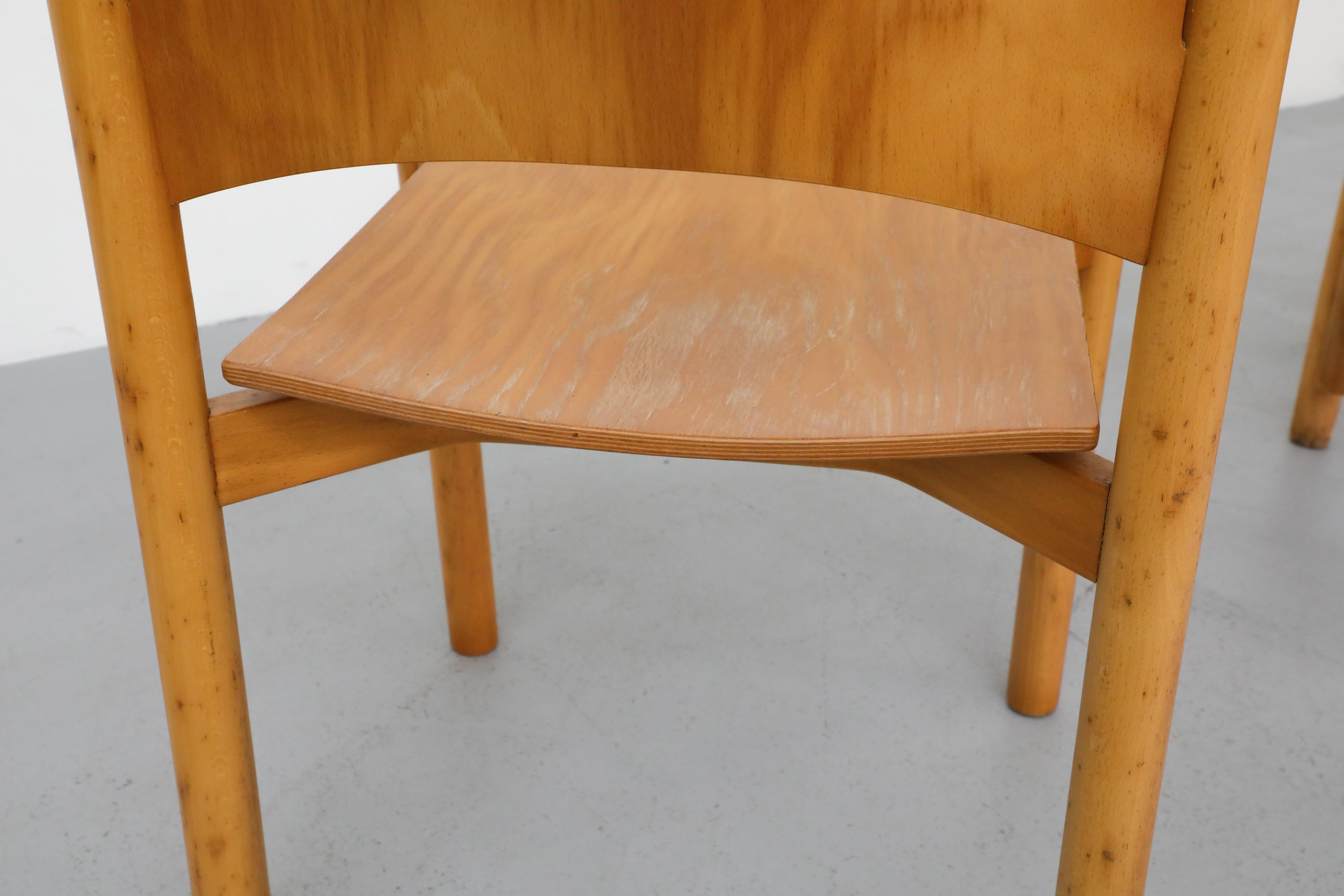 1970's Blonde Plywood Stacking Dining Chairs with Cut Out Handles by Casala 13