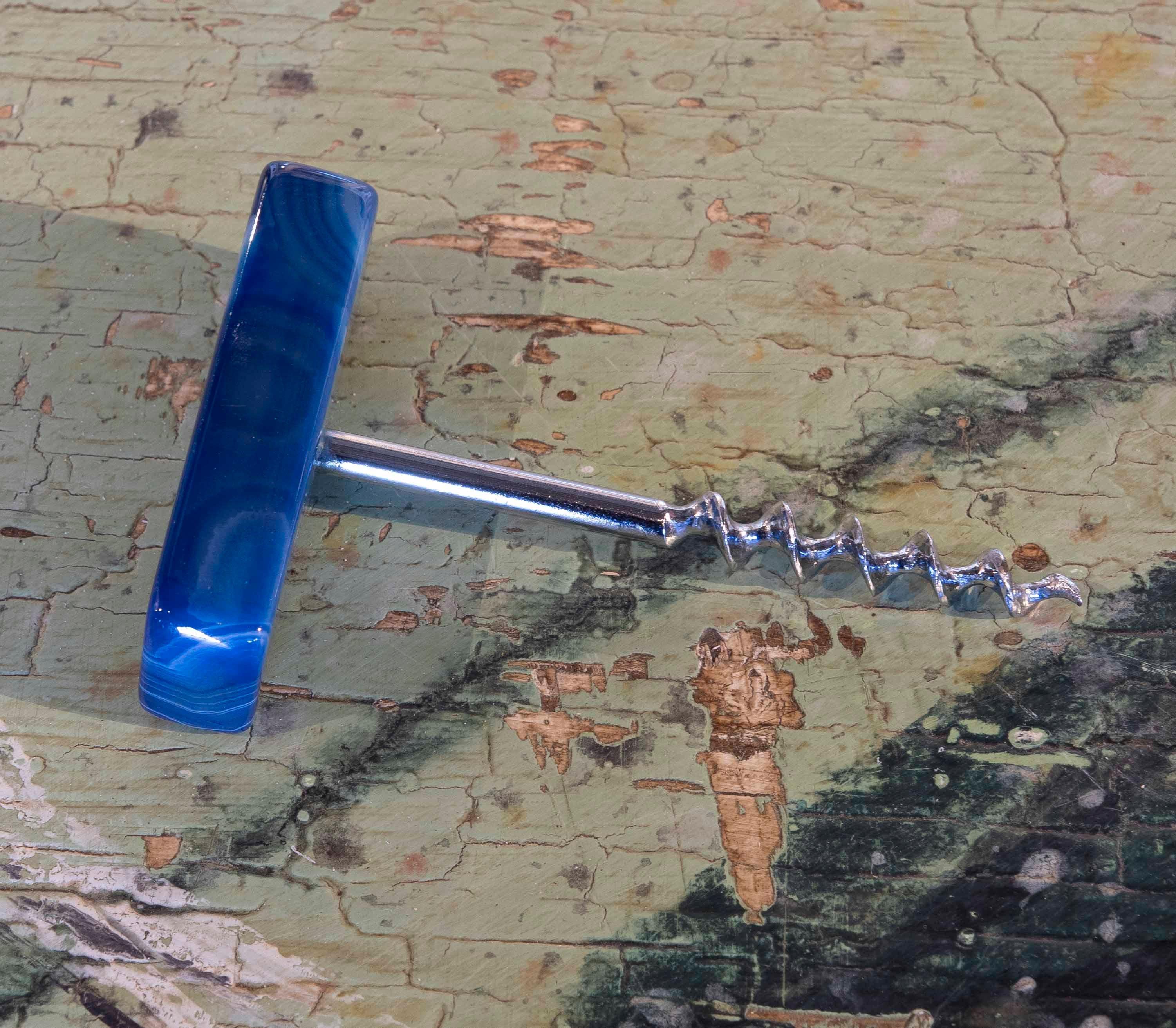 Steel 1970s Blue Agate Corkscrew For Sale