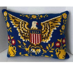 1970s Blue American Patriotic Eagle Needlepoint Custom Pillow