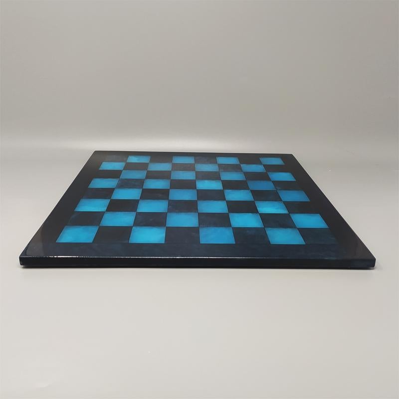 Late 20th Century 1970s Blue and Black Chess Set in Volterra Alabaster Handmade, Made in Italy