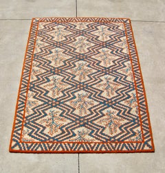 1970s Blue and Coral Coastal Design Area Rug