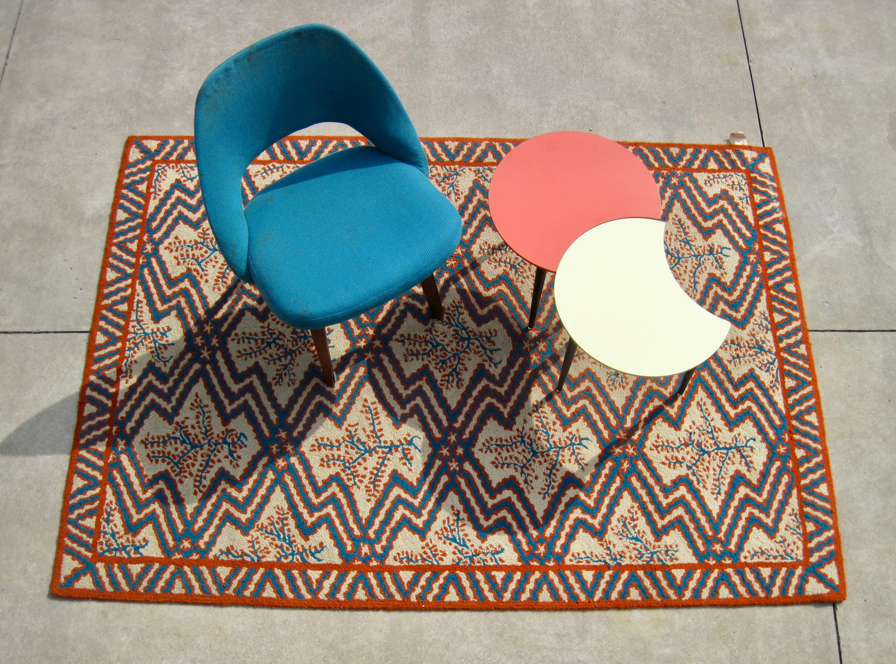 North American 1970s Blue and Coral Coastal Design Area Rug For Sale