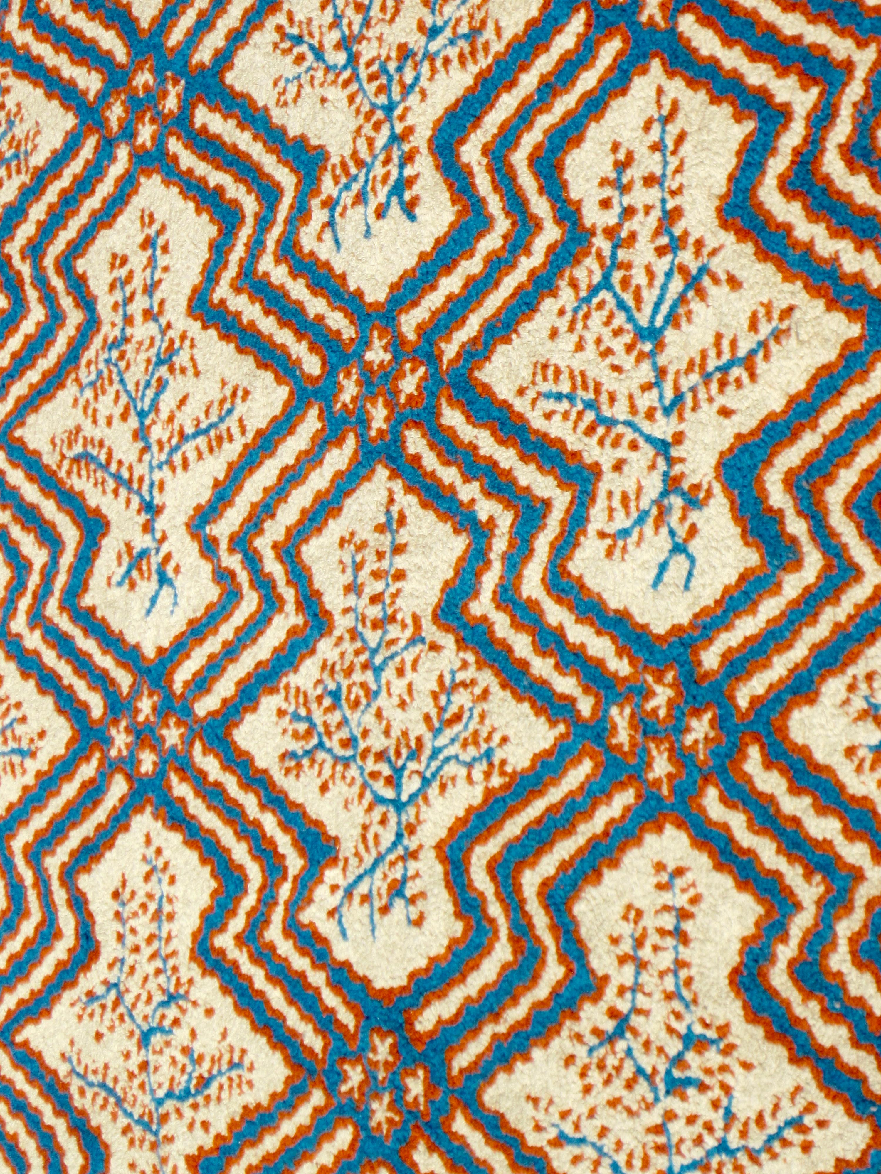 1970s Blue and Coral Coastal Design Area Rug For Sale 2