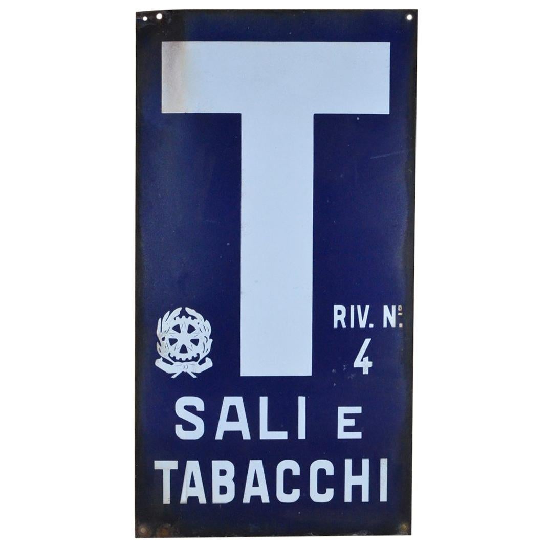 1970s Blue and White Italian Vintage Enamel Tobacco Sign ‘Sali e Tabacchi’