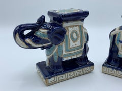 1970s Blue and White Miniature Elephant Garden Stool Sculptures, Pair