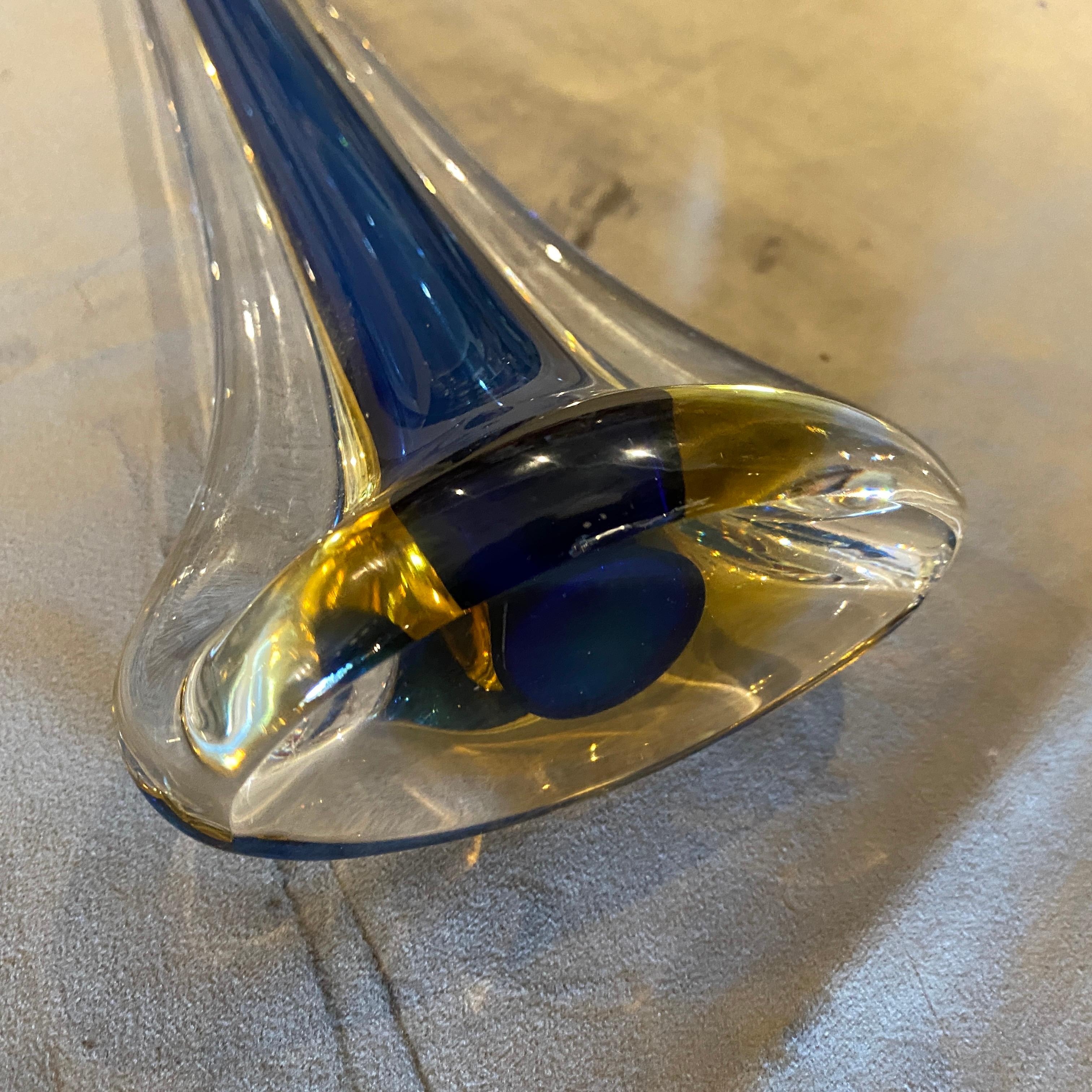 20th Century 1970s Blue and Yellow Murano Glass Modernist Single Flower Vase by Seguso
