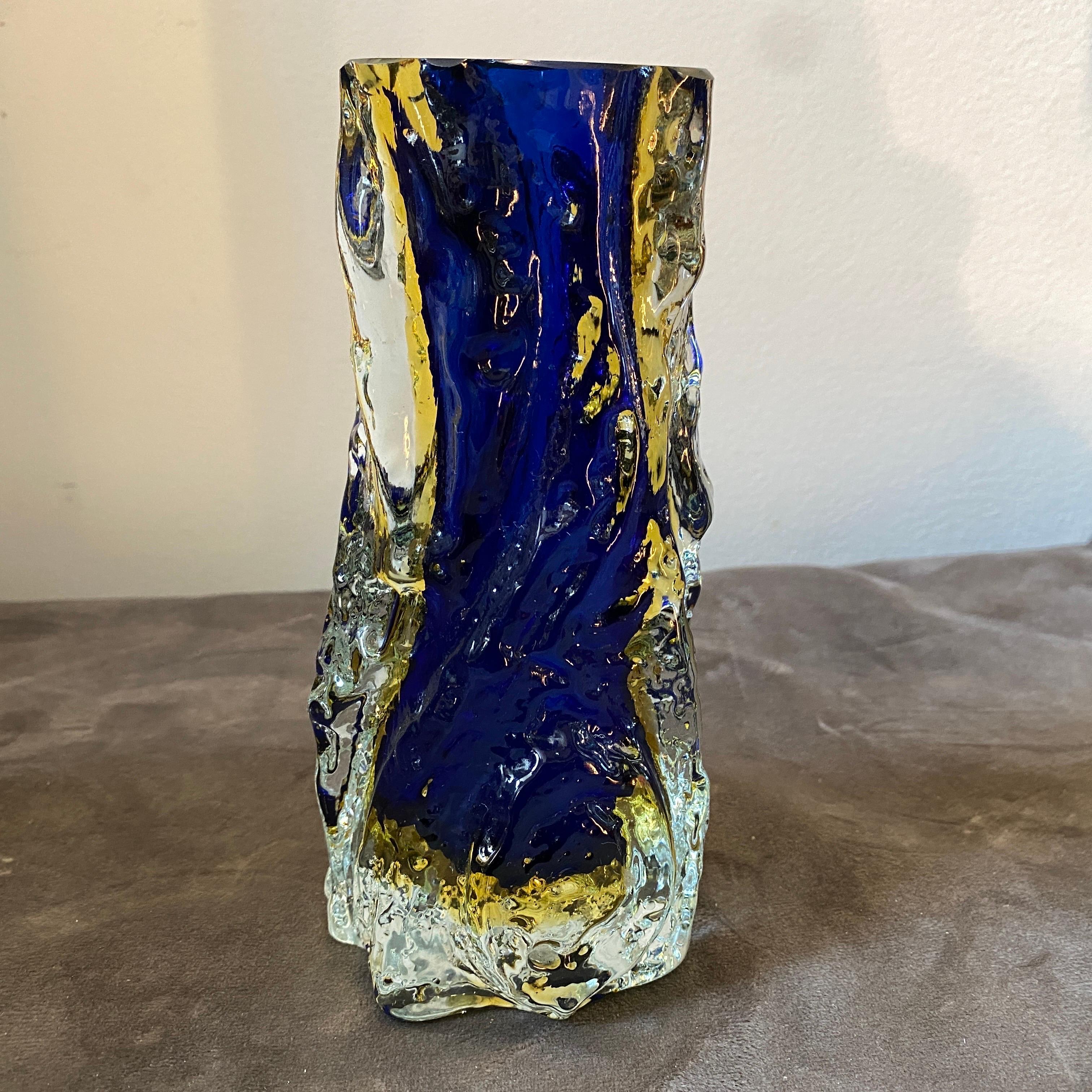 Modern 1970s Blue and Yellow Sommerso Murano Glass Vase by Mandruzzato