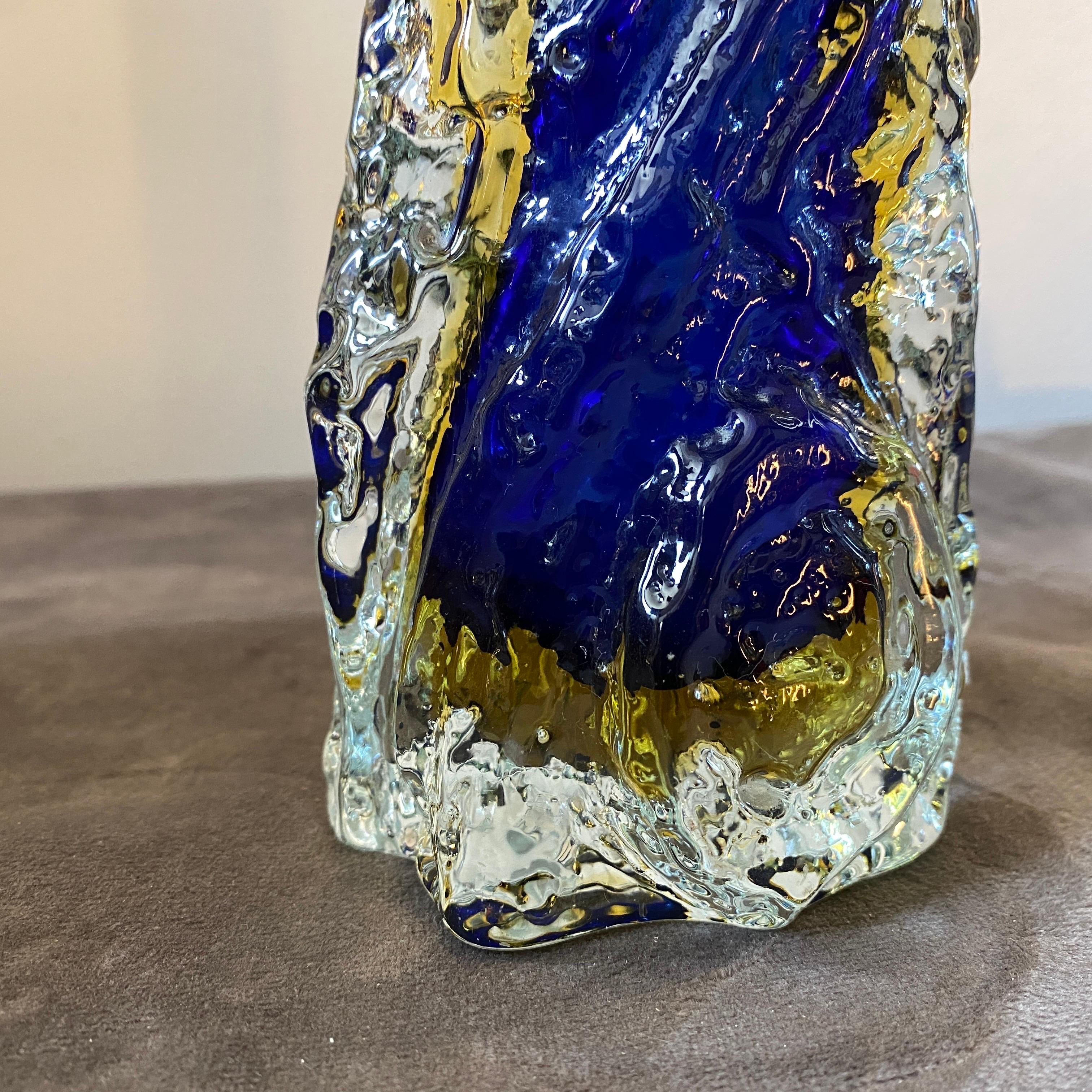 Italian 1970s Blue and Yellow Sommerso Murano Glass Vase by Mandruzzato