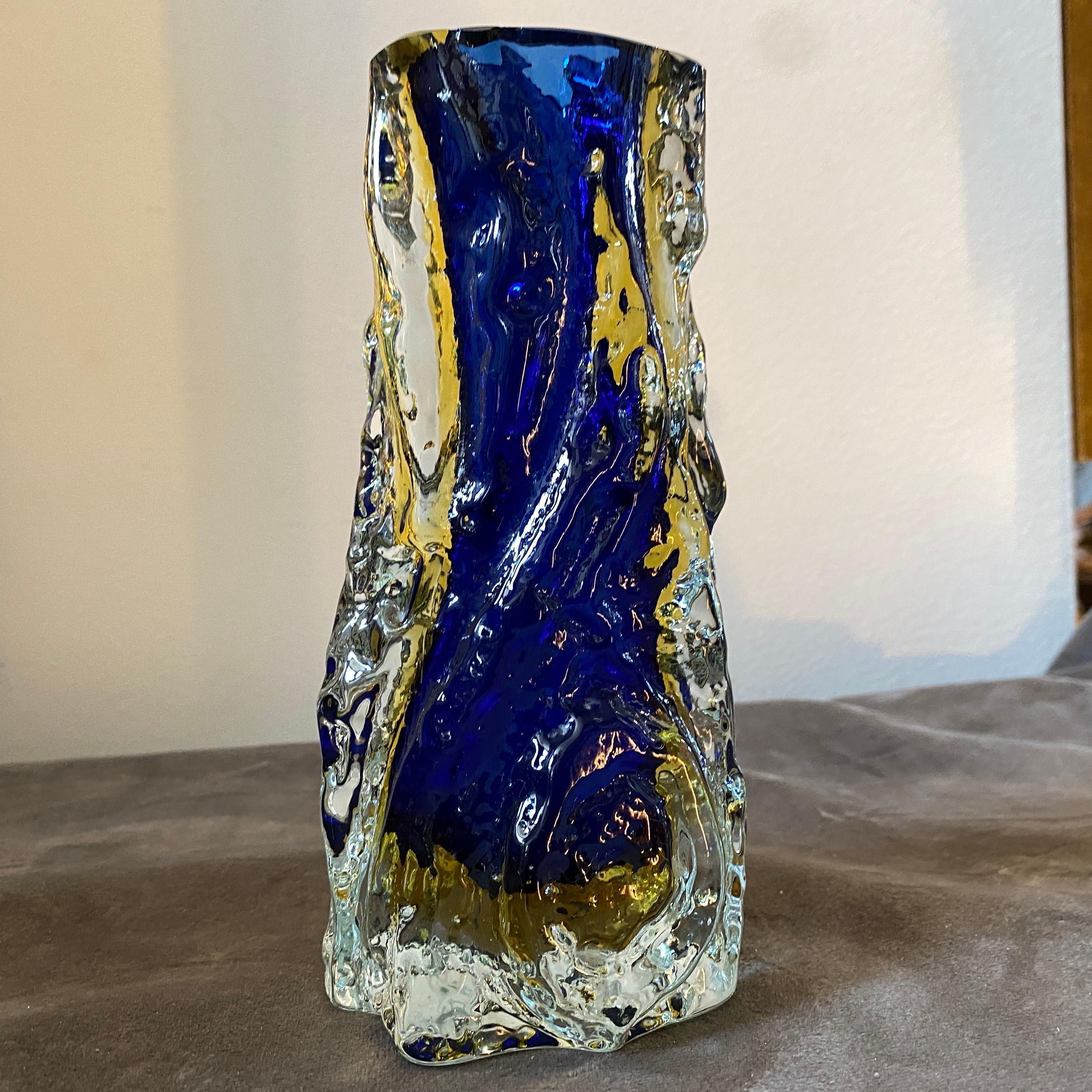 Hand-Crafted 1970s Blue and Yellow Sommerso Murano Glass Vase by Mandruzzato
