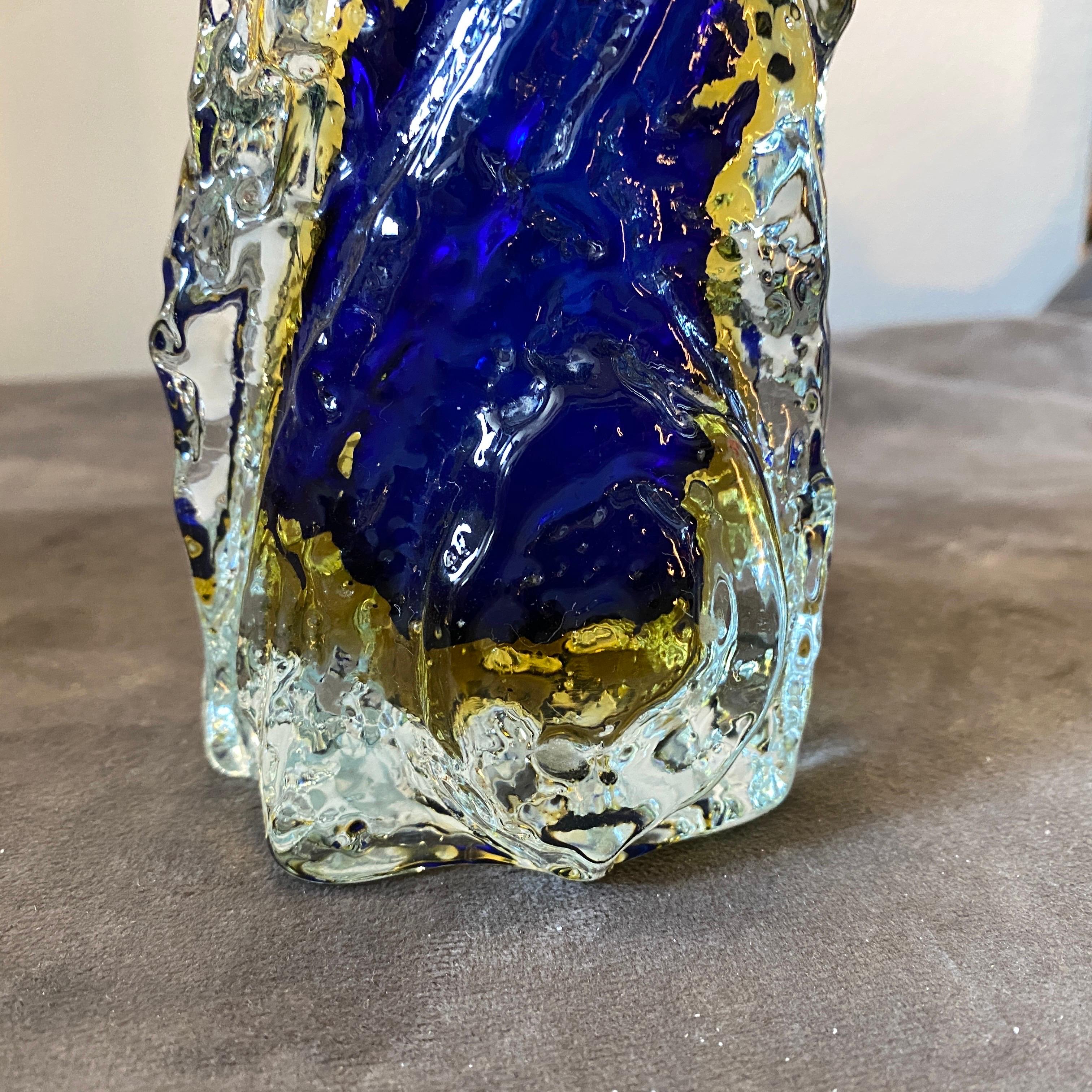 20th Century 1970s Blue and Yellow Sommerso Murano Glass Vase by Mandruzzato