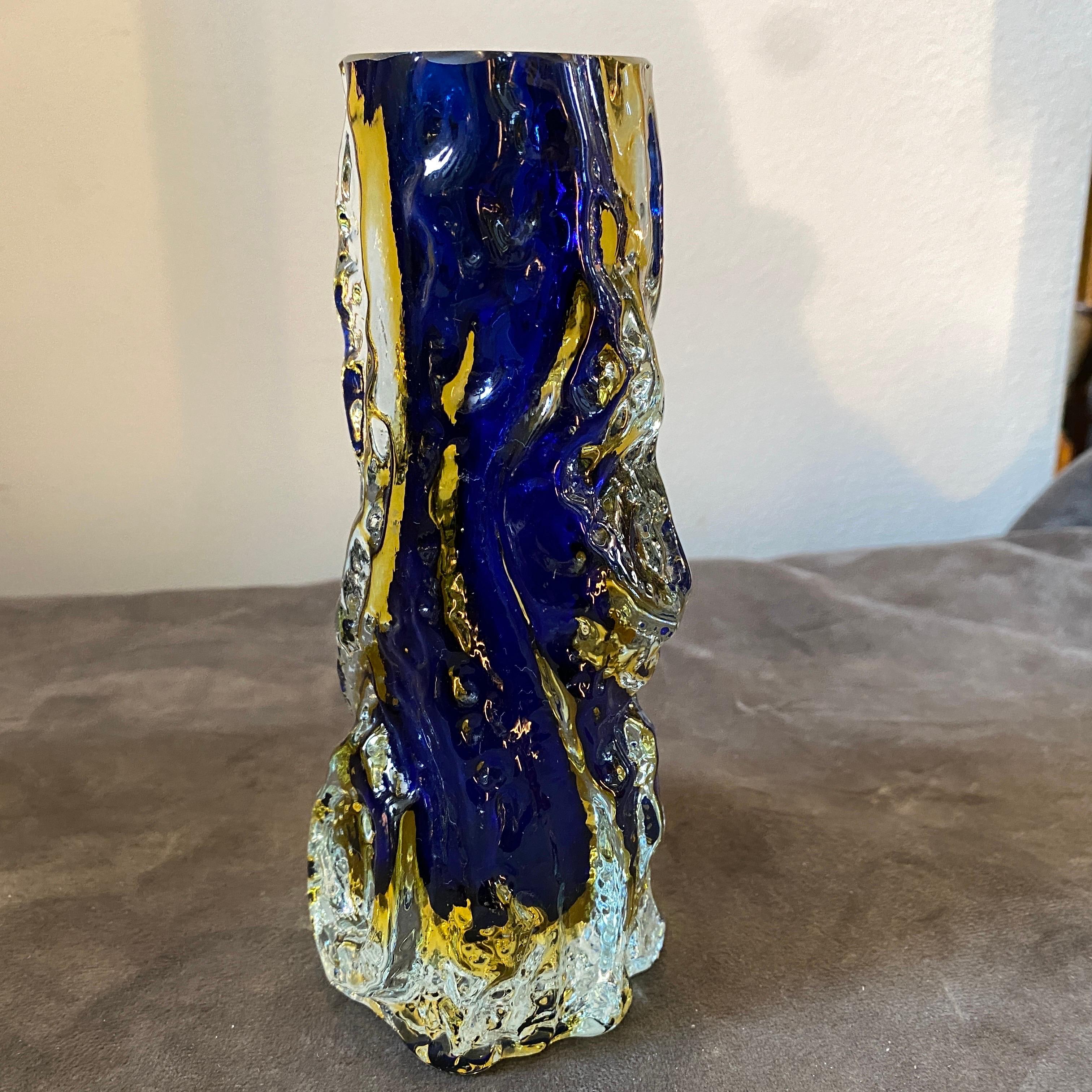 1970s Blue and Yellow Sommerso Murano Glass Vase by Mandruzzato 1