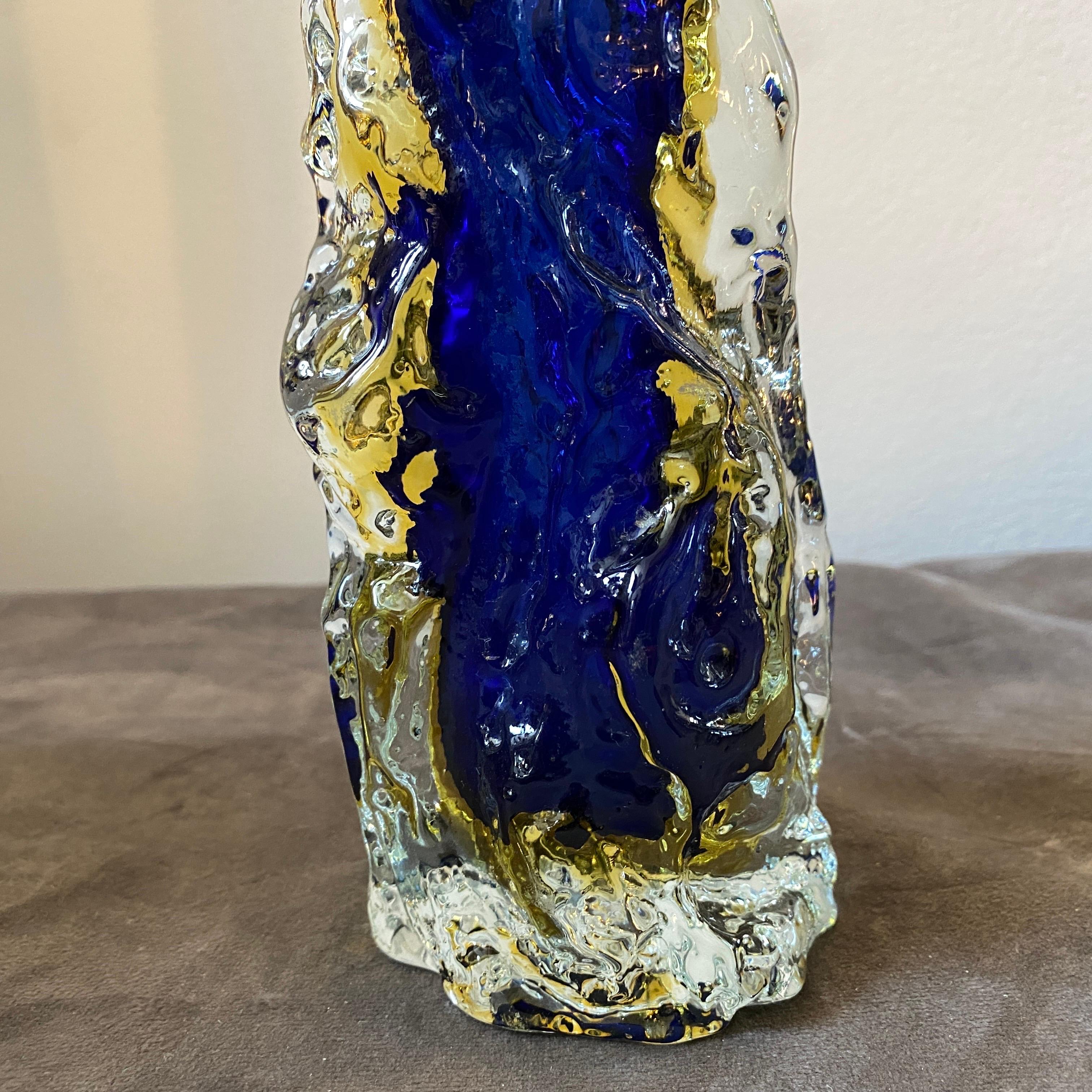 1970s Blue and Yellow Sommerso Murano Glass Vase by Mandruzzato 2