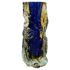 Retro 1970s Blue and Yellow Sommerso Murano Glass Vase by Mandruzzato
