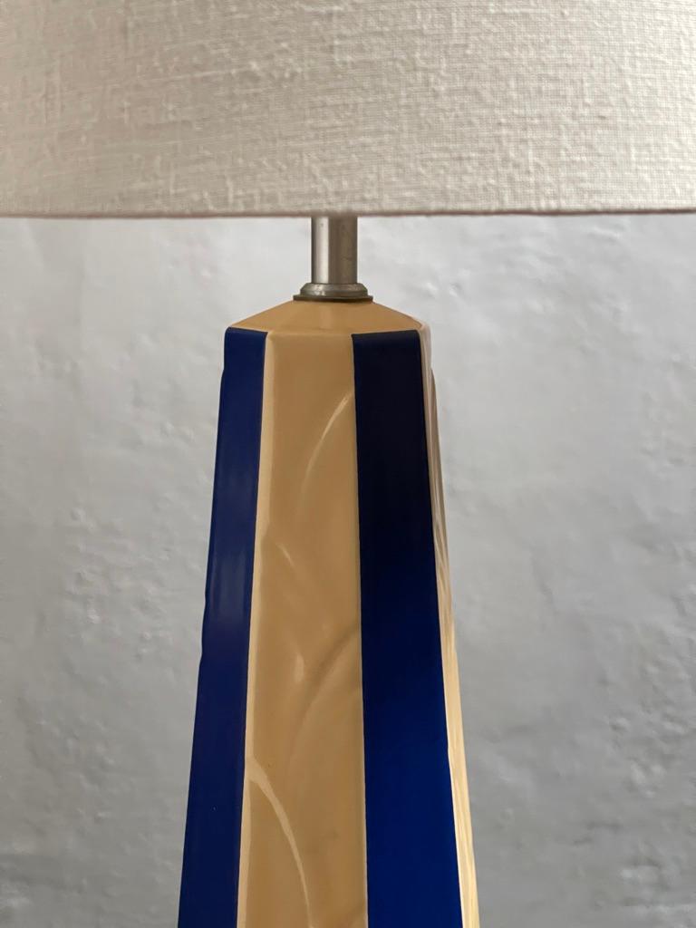 1970s Klein Blue and Yellow Striped Danish Ceramic Table Lamp by Søholm, Denmark In Good Condition For Sale In København K, 84