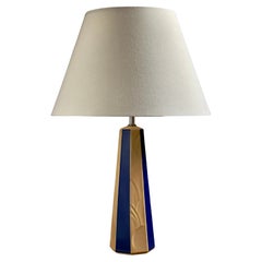 1970s Klein Blue and Yellow Striped Danish Ceramic Table Lamp by Søholm, Denmark