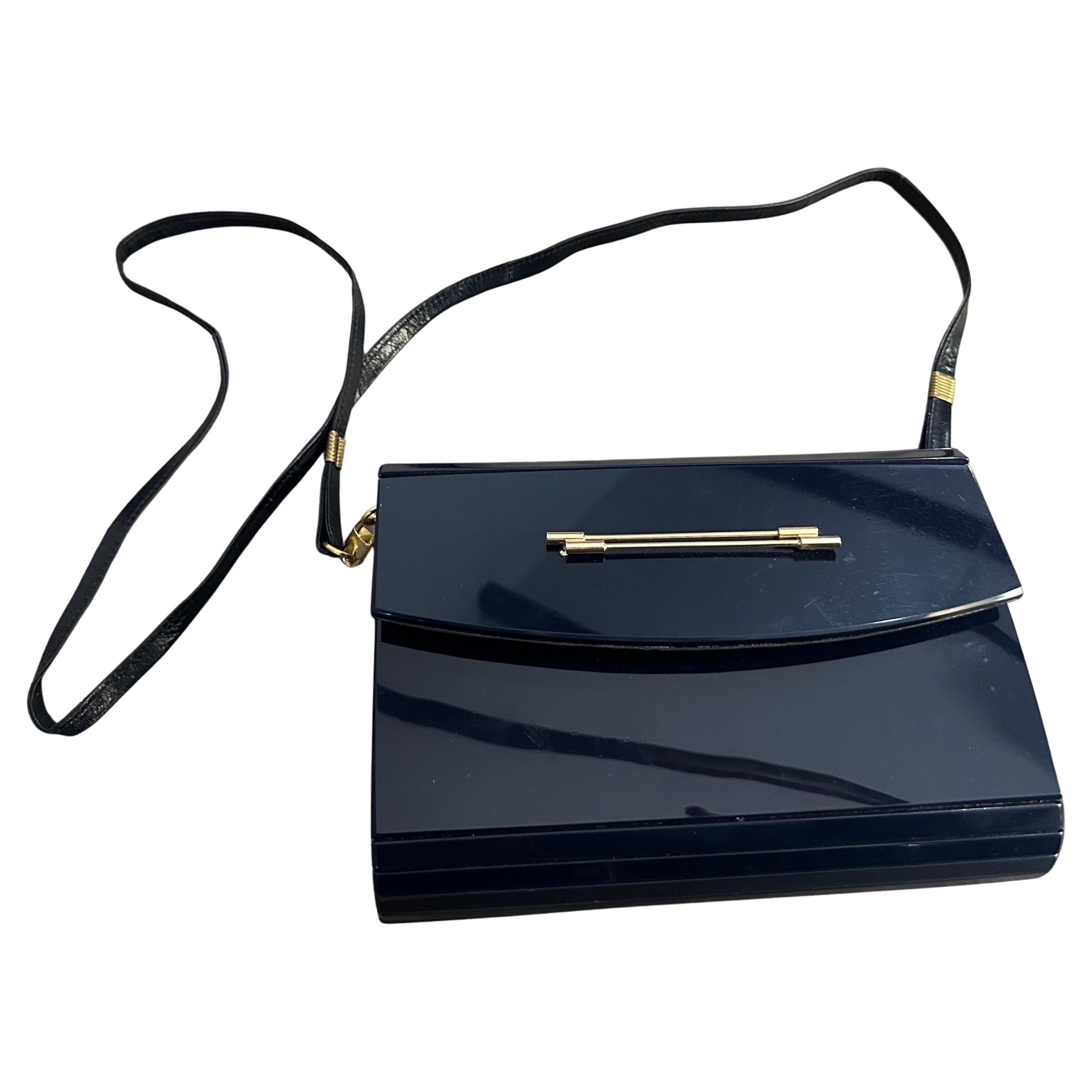 1970er Blaue italienische Umhängetasche aus Bakelit und Leder