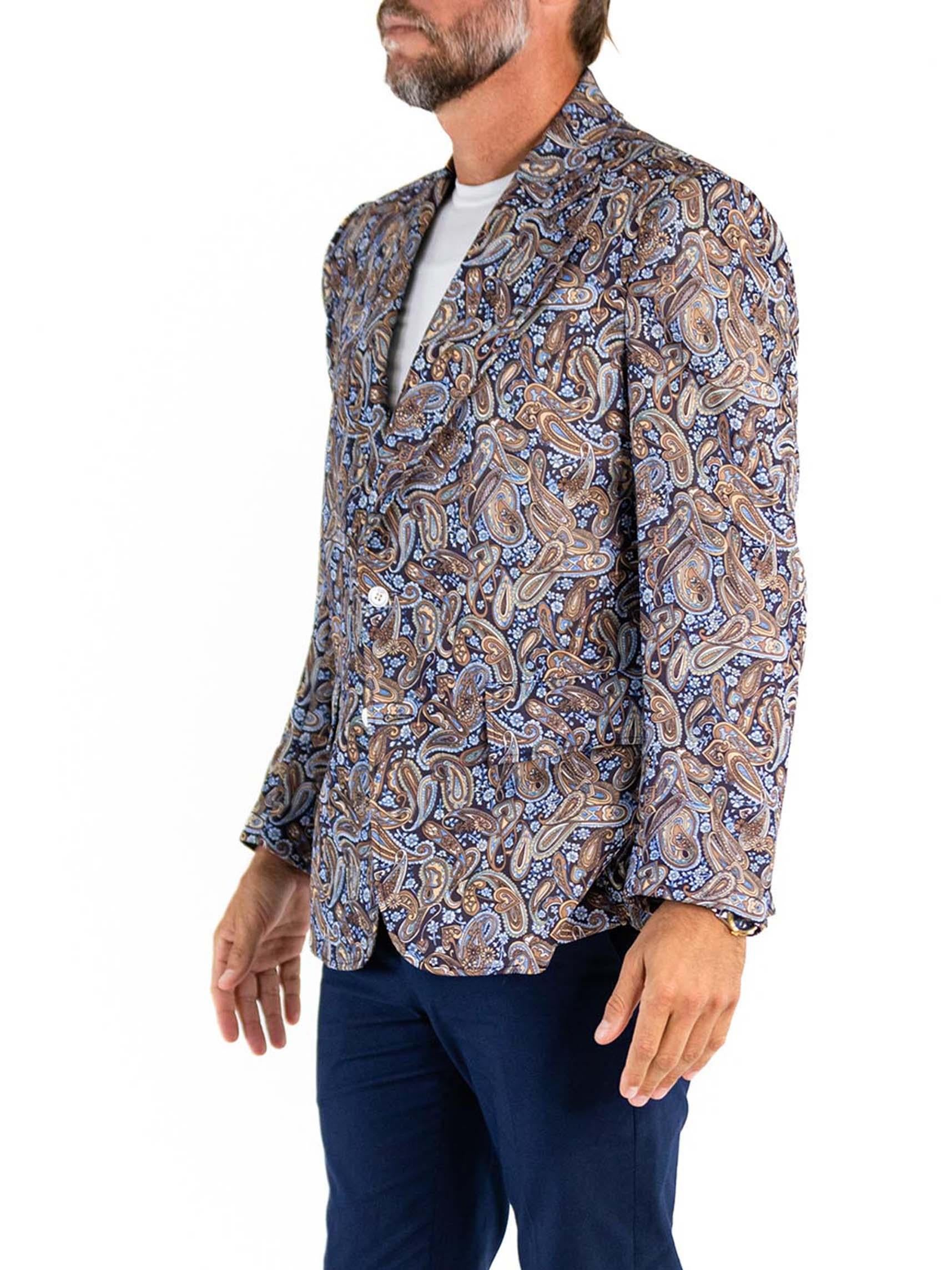 1970S Blue & Brown Polyester Paisley Print Blazer For Sale 1