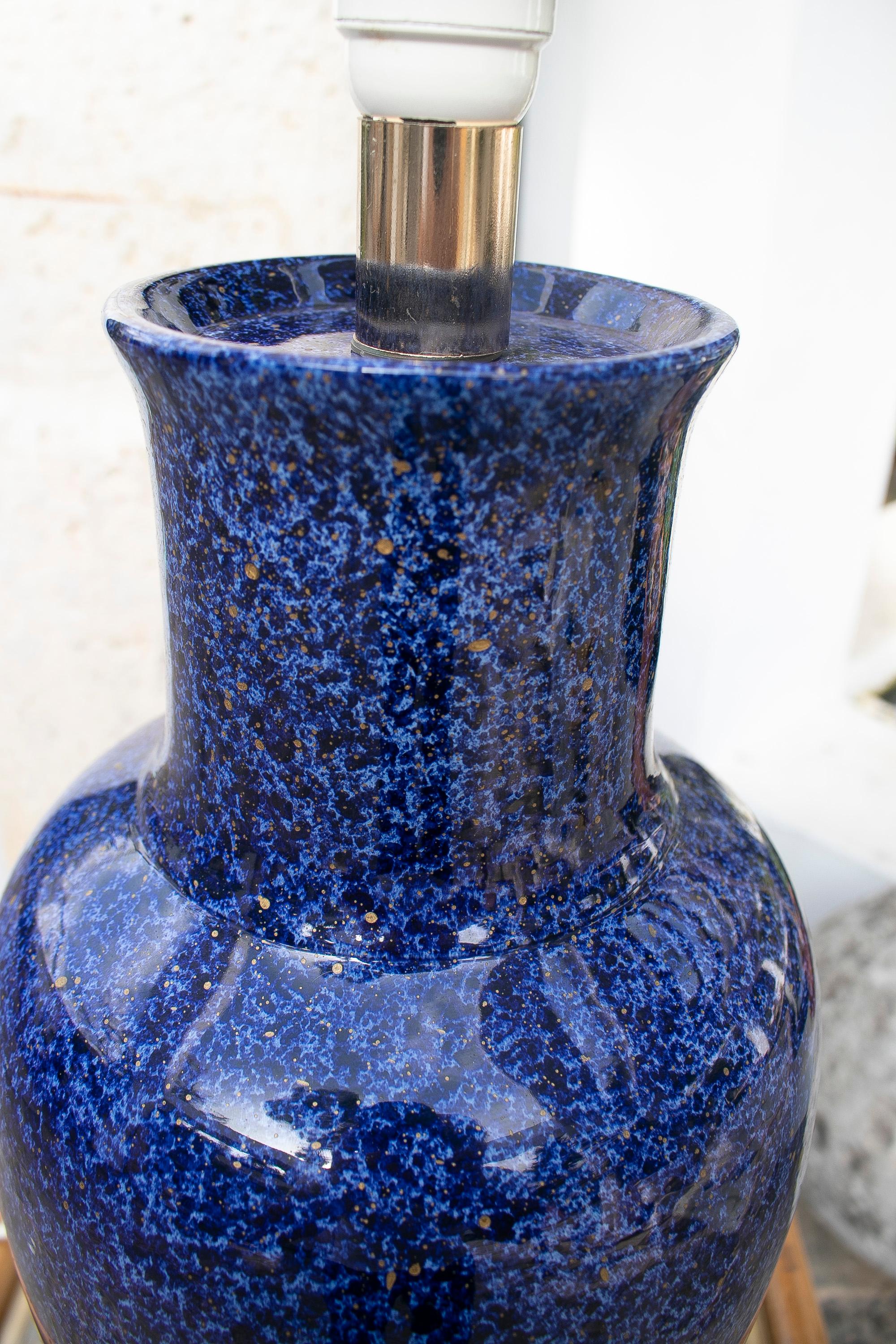 1970's Blue Colour Porcelain Table Lamp In Good Condition For Sale In Marbella, ES