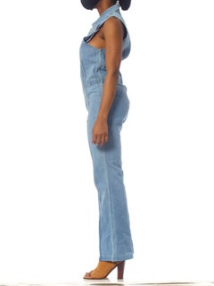 1970S Blue Cotton Denim Sleeveless Jumpsuit