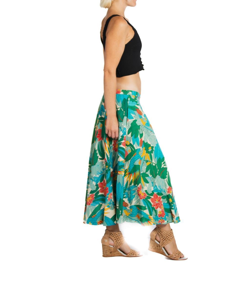 1970S Blue & Floral Print Silk Skirt In Excellent Condition For Sale In New York, NY