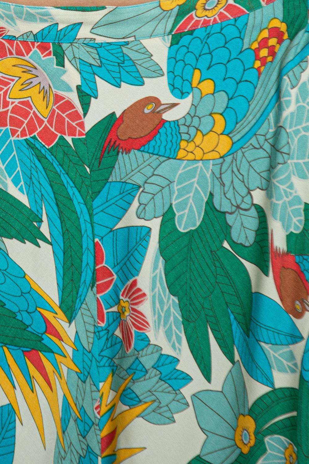 1970S Blue & Floral Print Silk Skirt For Sale 4