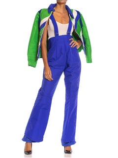 1970S Blue & Green Nylon Austrian Mod Ski Jacket Pants Ensemble