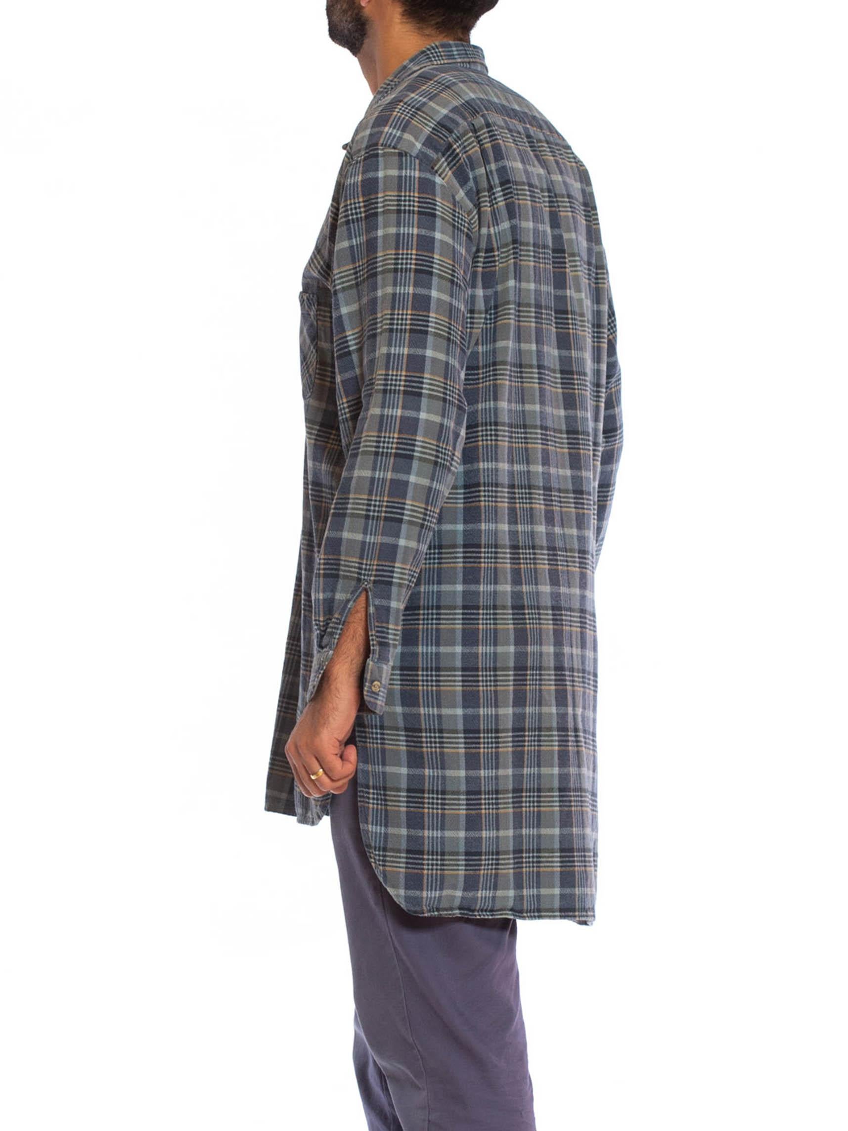 Blau & Grau kariertes Herrenpulloverhemd aus Baumwolle im viktorianischen Stil aus Frankreich, 1970er Jahre im Angebot 4