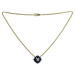 Vintage 1970s Blue Lapis Lazuli Diamond Yellow Gold Pendant Necklace
