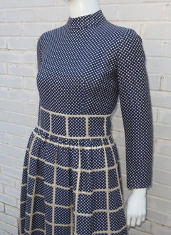 1970’s Blue & Metallic Gold Polka Dot Maxi Dress