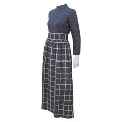 1970’s Blue & Metallic Gold Polka Dot Maxi Dress