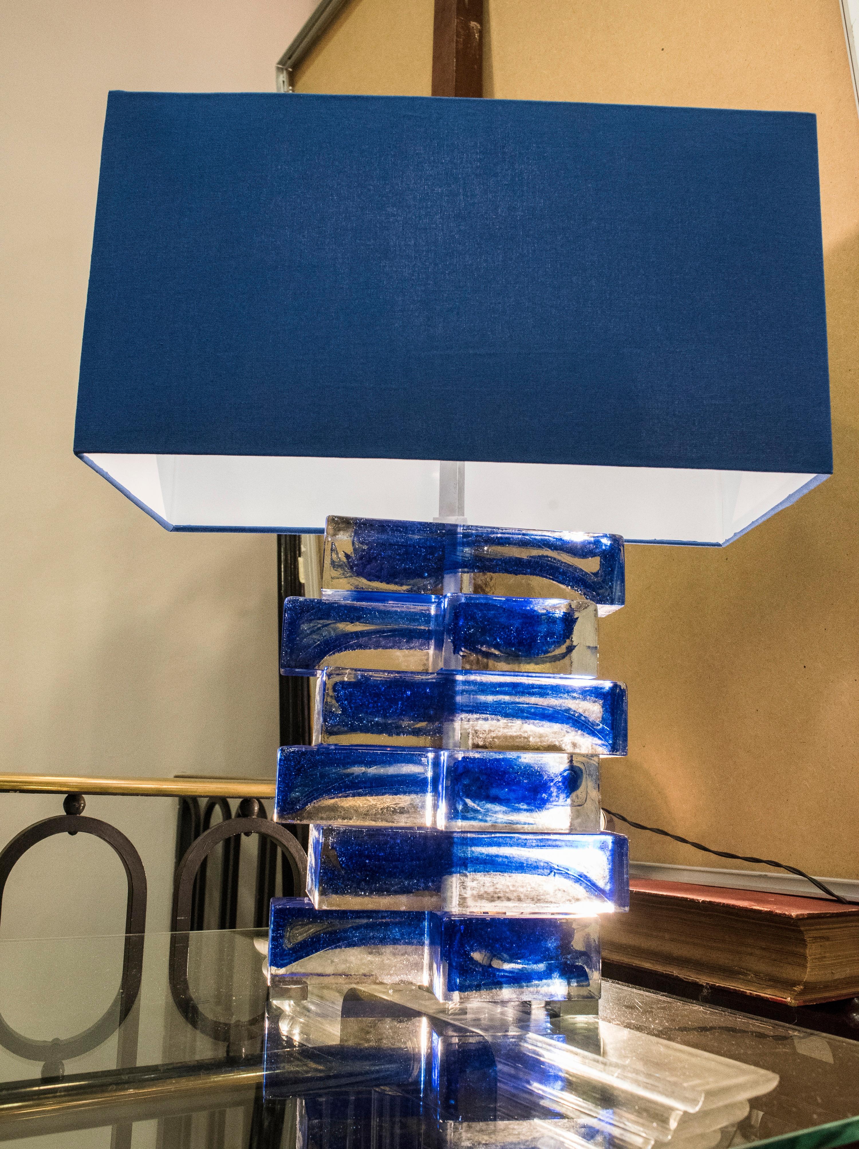 1970s Blue Murano Italian Crystal Couple of Table Lamps In Good Condition In Valladolid, ES