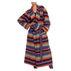 Cardigan a righe in misto lana blu e rosa degli anni '70