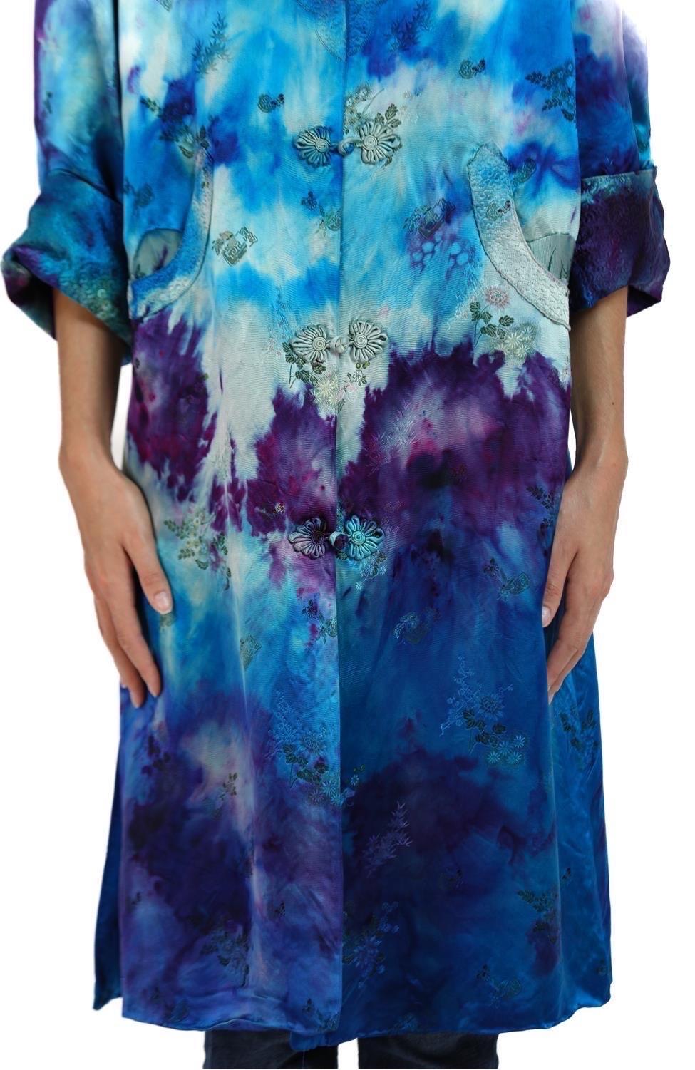Giacca anni '70 in jersey tricot di seta blu e viola con tasche in vendita 6