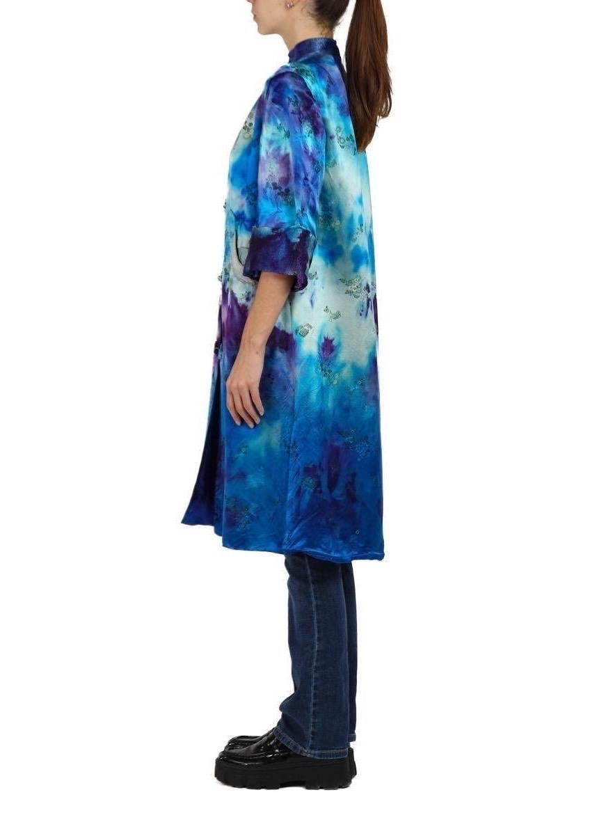 Women's 1970S Blue & Purple Silk Tricot Jersey Dye Jacket With Pockets For Sale
