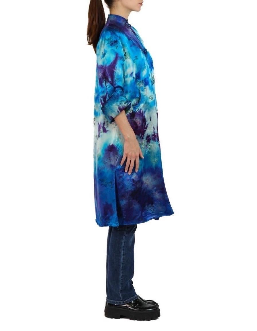 Donna Giacca anni '70 in jersey tricot di seta blu e viola con tasche in vendita