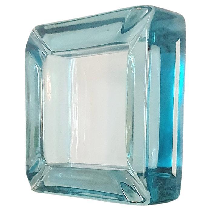 1970s Blue Square Hand Blown Glass Bowl