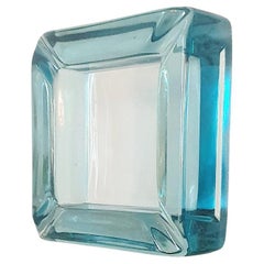 1970er Blau Quadratische mundgeblasene Glasschale
