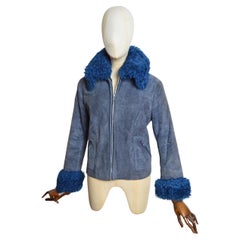 1970’s Blue Suede Fluffy Sheepskin Collar & Cuffs Penny Lane Shearling coat