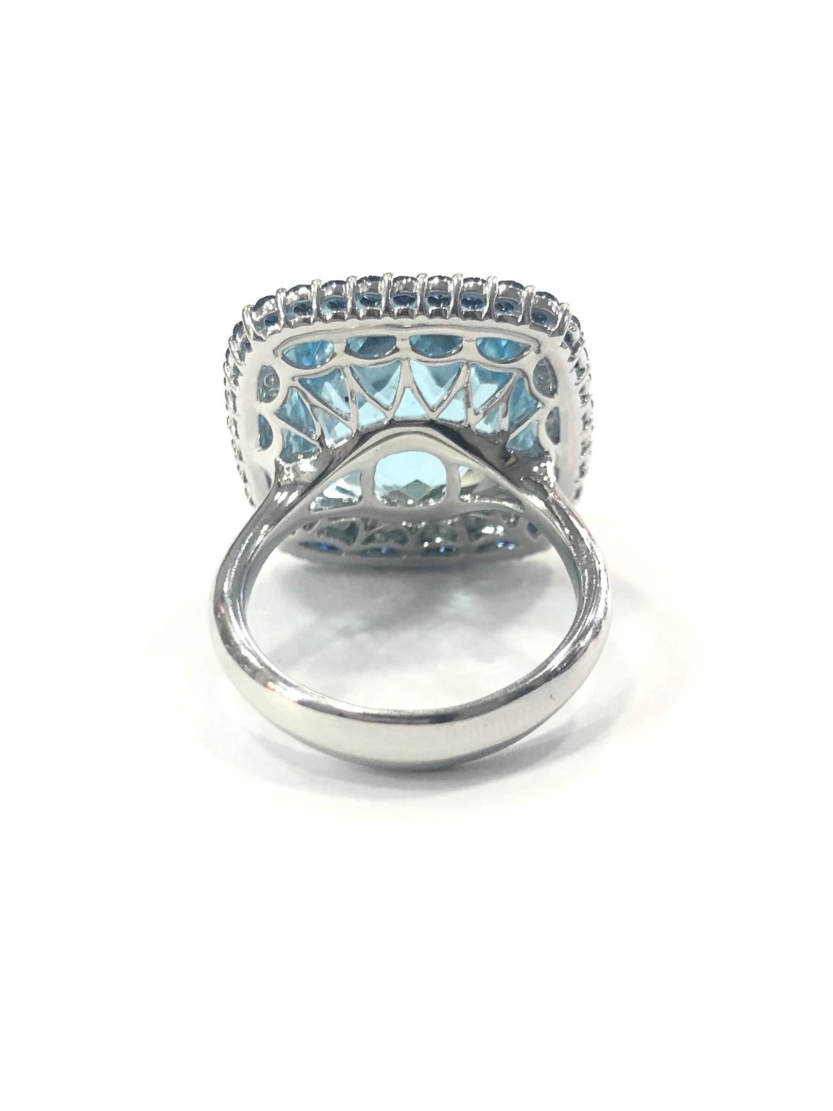 Modern 1970s Blue Topaz, Sapphire and Diamond Cluster Cocktail Ring For Sale