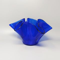 1970s Blue Vase "Fazzoletto" by Dogi  in Murano Glass. Made in Italy