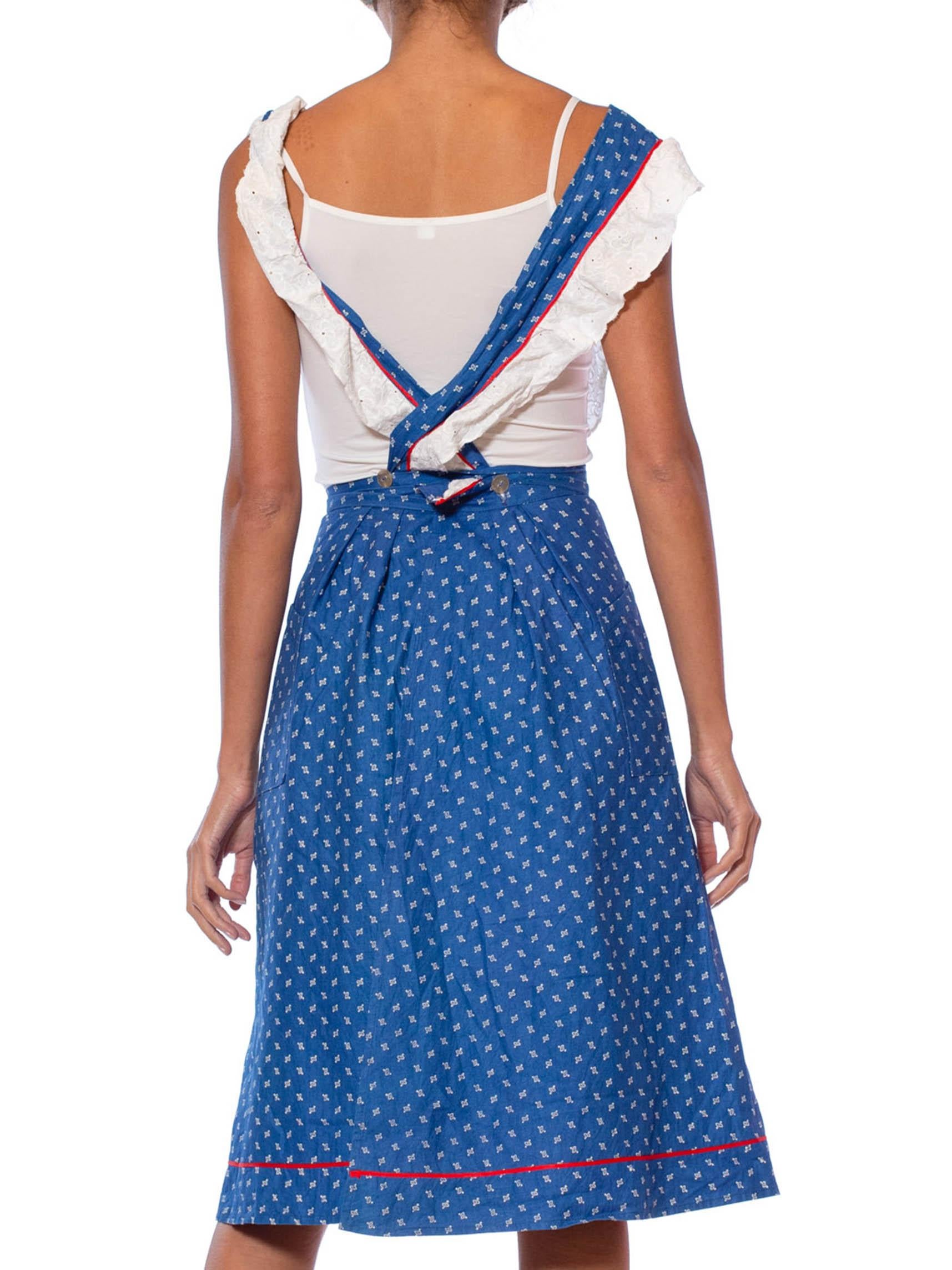 Women's 1970S Blue & White Cotton Scandinavian Pinafore Apron Dress For Sale