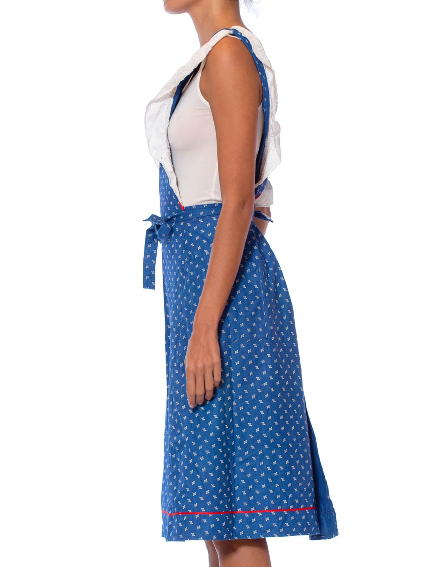 1970S Blue & White Cotton Scandinavian Pinafore Apron Dress For Sale 2