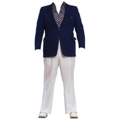 Ensemble disco nautique américain bleu et blanc des années 1970 pour hommes avec chaussures Taille 12, XL