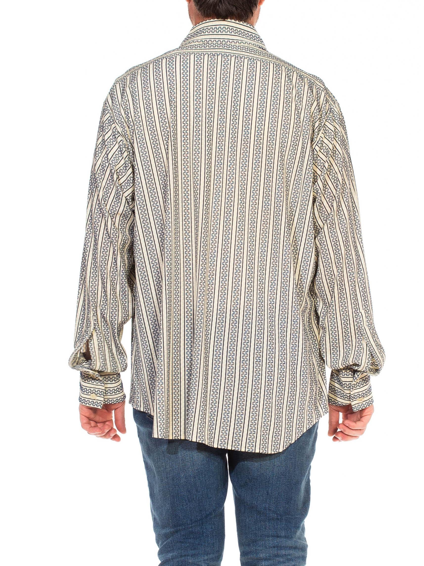 1970S Blue & White Poly/Nylon Tricot Jersey Men's Long Sleeve Disco Shirt For Sale 4