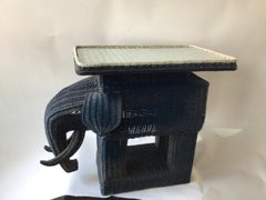 1970s Blue Wicker Elephant Side Table